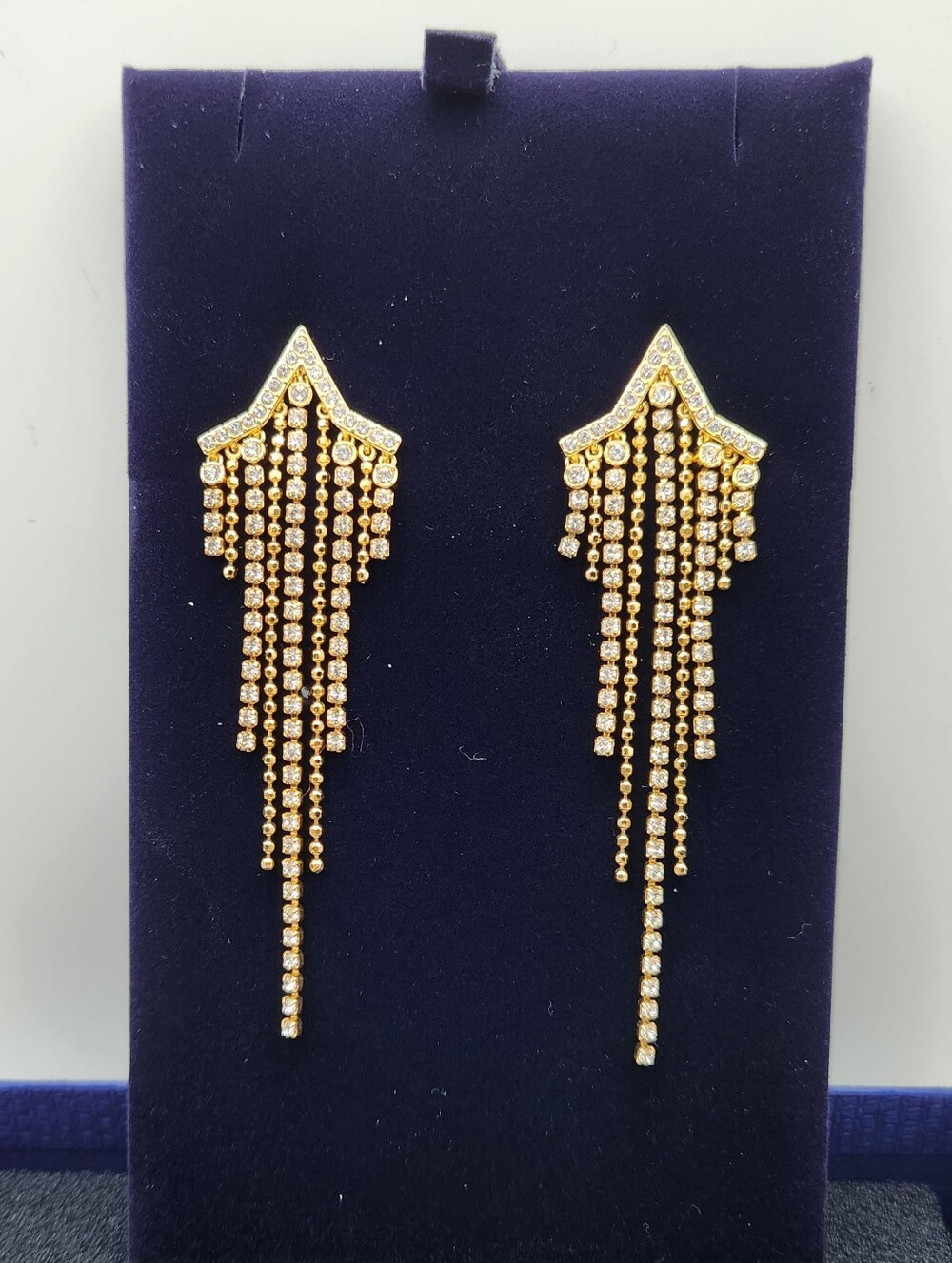 Swarovski Fit Star Pierced Tassel Earrings, Gold Tone
